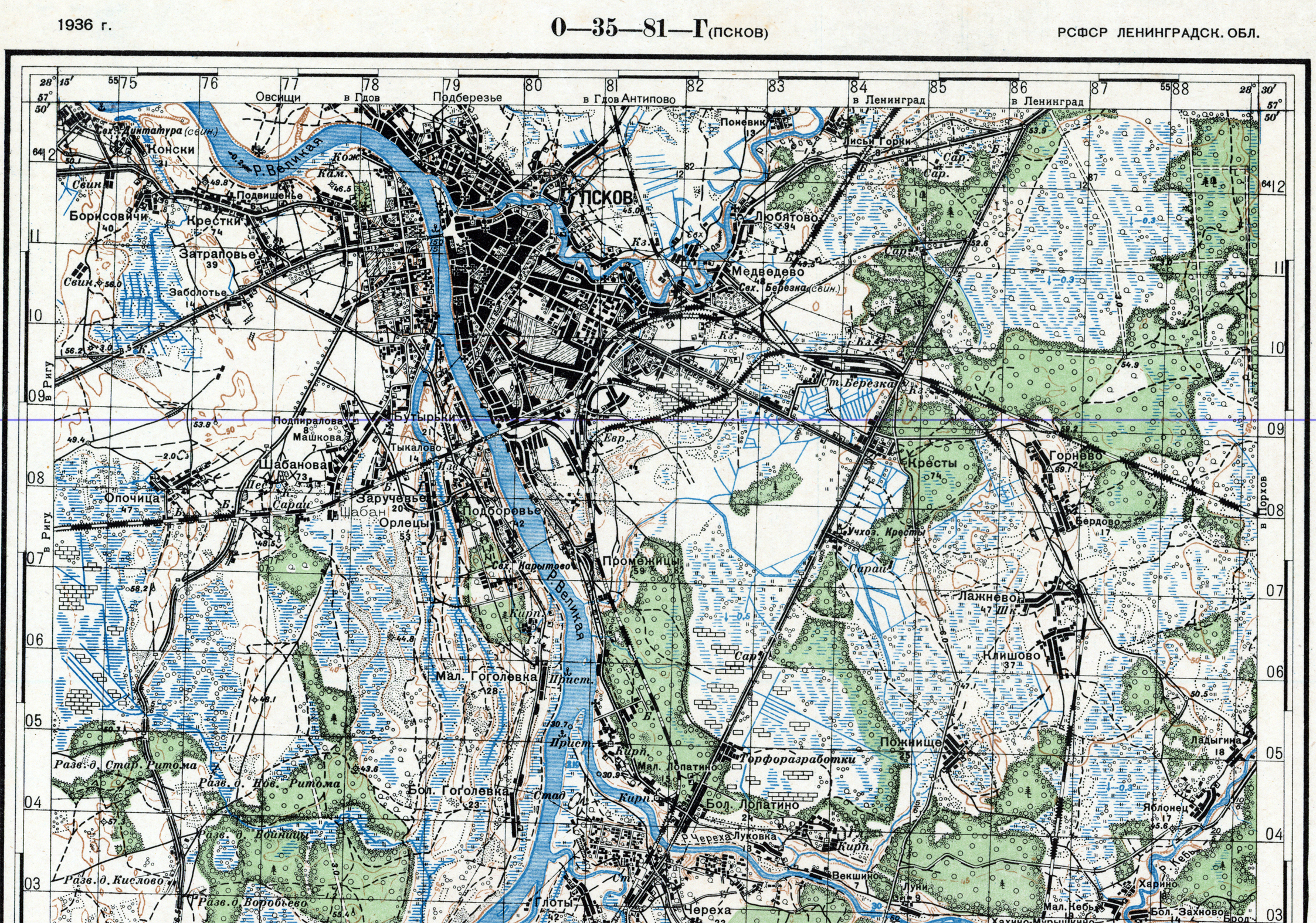 Карта ркка 1937 года псковской области